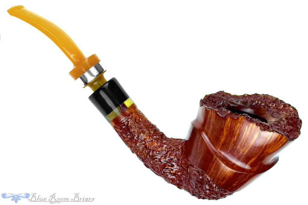 Blue Room Briar is proud to present this Poul Winslow E Grade Bent Partial Rusticated Large Freehand with Silver, Acrylic, and Plateau Estate Pipe