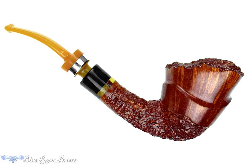 Blue Room Briar is proud to present this Poul Winslow E Grade Bent Partial Rusticated Large Freehand with Silver, Acrylic, and Plateau Estate Pipe