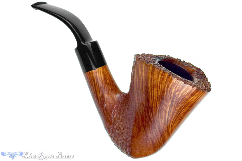 Blue Room Briar is proud to present this Savinelli Autograph Bent Partial Carved Dublin Freehand (6mm Filter) with Plateau Estate Pipe