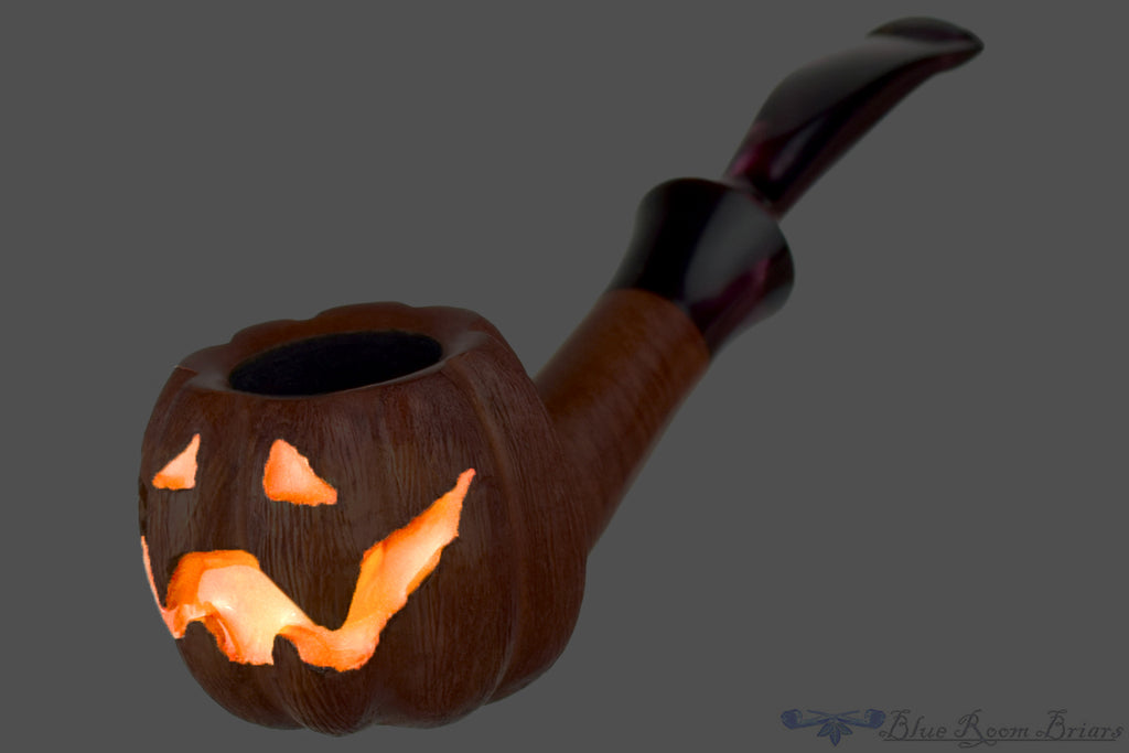 Blue Room Briars Pipe 2025 Halloween Bent Carved Glow in the Dark Jack-O'-Lantern
