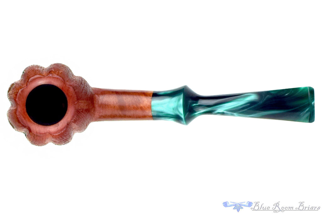 Blue Room Briars is proud to present this Blue Room Briars Pipe 2025 Halloween Bent Carved Glow in the Dark Jack-O'-Lantern