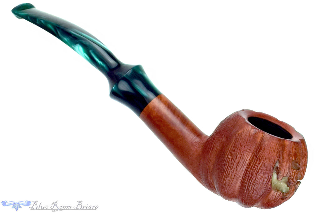 Blue Room Briars is proud to present this Blue Room Briars Pipe 2025 Halloween Bent Carved Glow in the Dark Jack-O'-Lantern