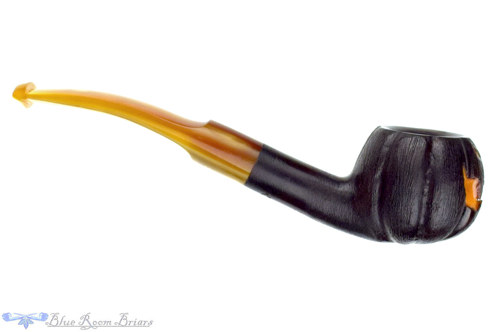 Blue Room Briars is proud to present this Blue Room Briars Pipe 2025 Halloween Bent Carved Glow in the Dark Jack-O'-Lantern