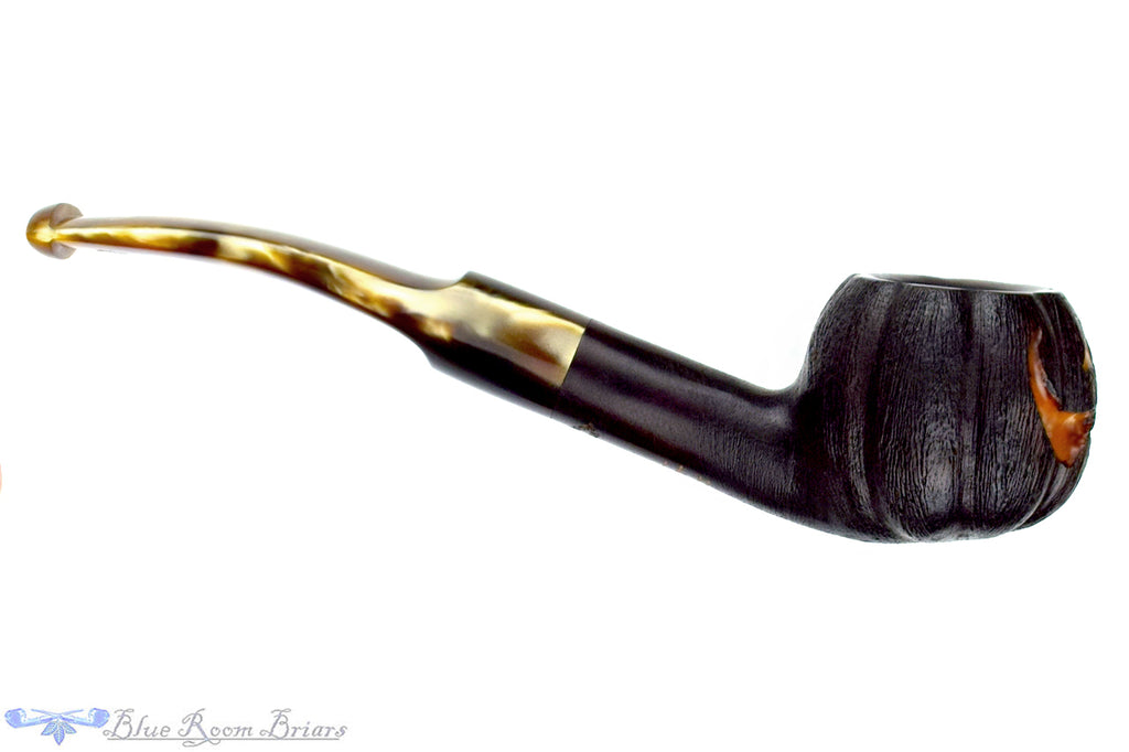 Blue Room Briars is proud to present this Blue Room Briars Pipe 2025 Halloween Bent Carved Glow in the Dark Jack-O'-Lantern