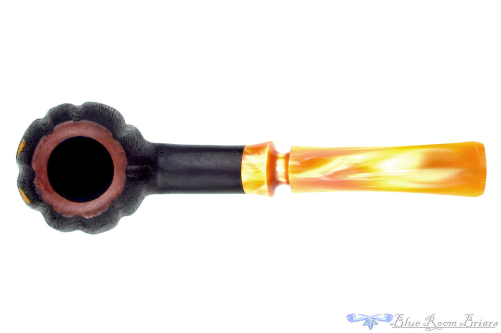 Blue Room Briars is proud to present this Blue Room Briars Pipe 2025 Halloween Bent Carved Glow in the Dark Jack-O'-Lantern