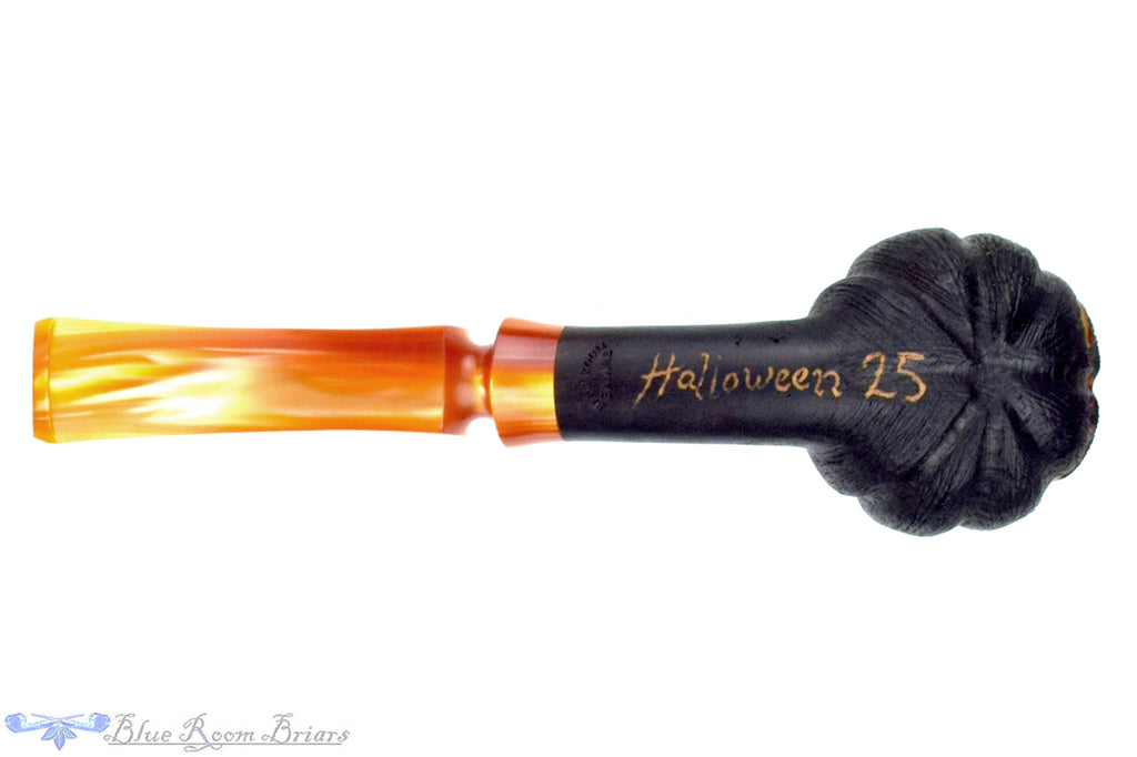 Blue Room Briars is proud to present this Blue Room Briars Pipe 2025 Halloween Bent Carved Glow in the Dark Jack-O'-Lantern