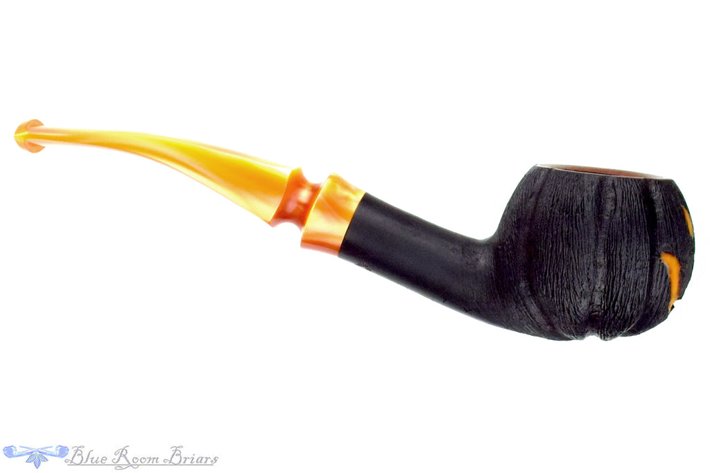 Blue Room Briars is proud to present this Blue Room Briars Pipe 2025 Halloween Bent Carved Glow in the Dark Jack-O'-Lantern