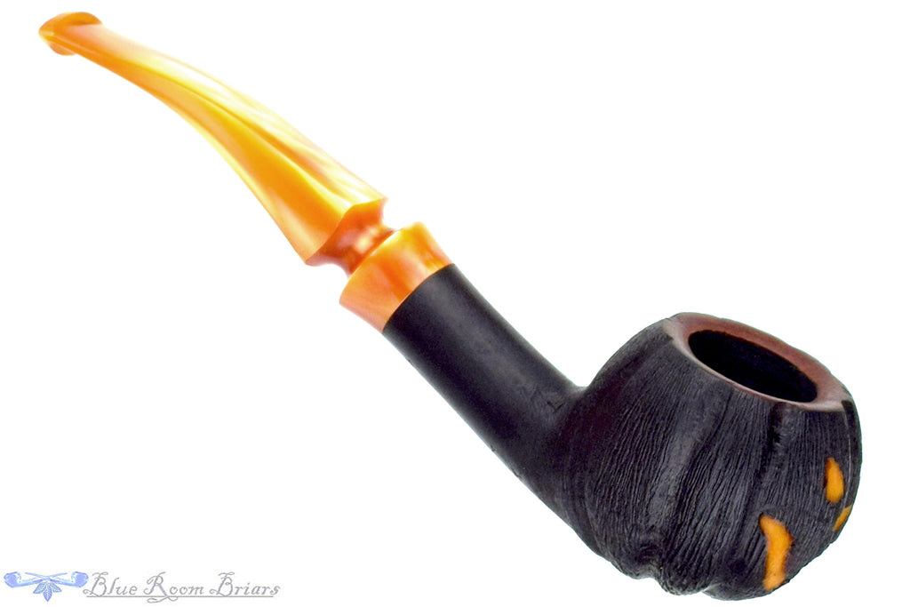 Blue Room Briars is proud to present this Blue Room Briars Pipe 2025 Halloween Bent Carved Glow in the Dark Jack-O'-Lantern