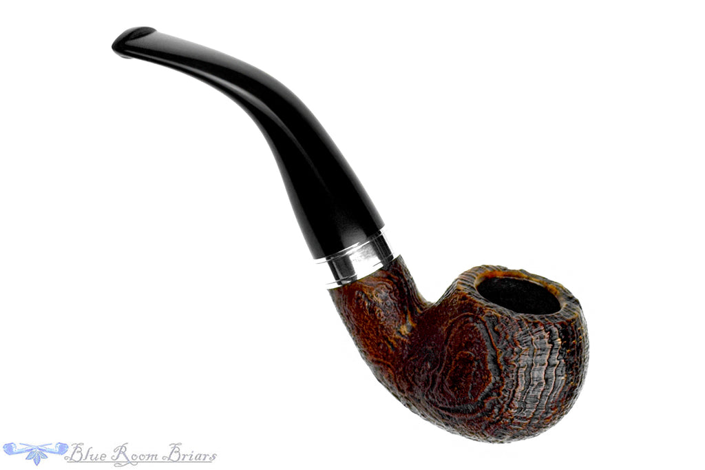 Blue Room Briars is proud to present this Peterson Dublin Castle 03 (2012 Make) Bent Sandblast Apple with Silver and Fishtail UNSMOKED Estate Pipe
