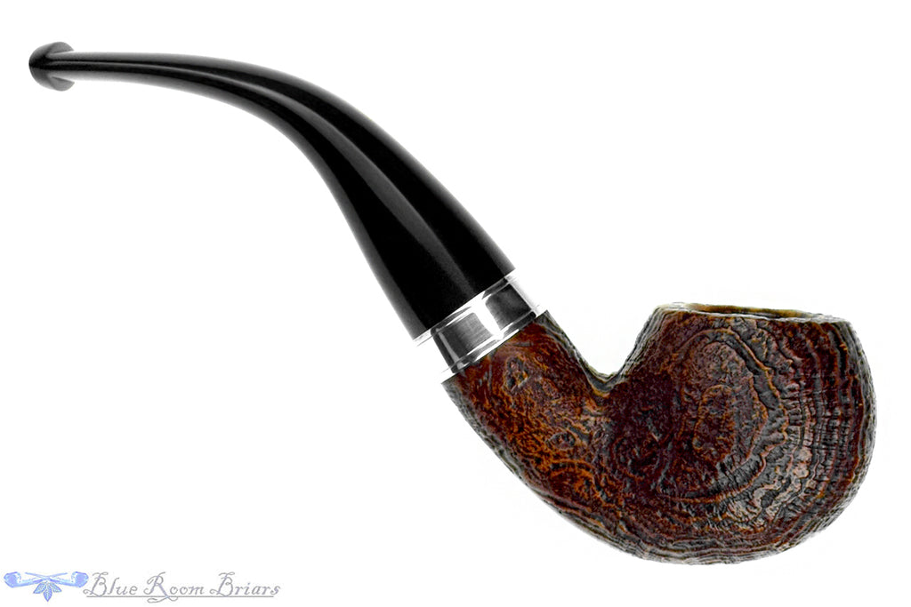 Blue Room Briars is proud to present this Peterson Dublin Castle 03 (2012 Make) Bent Sandblast Apple with Silver and Fishtail UNSMOKED Estate Pipe