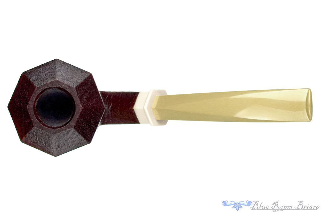 Blue Room Briars is proud to present this Marek Cikl Pipe Bent Sandblast Panel Briar Calabash with Ivorite
