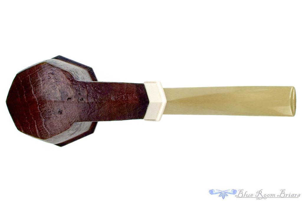 Blue Room Briars is proud to present this Marek Cikl Pipe Bent Sandblast Panel Briar Calabash with Ivorite