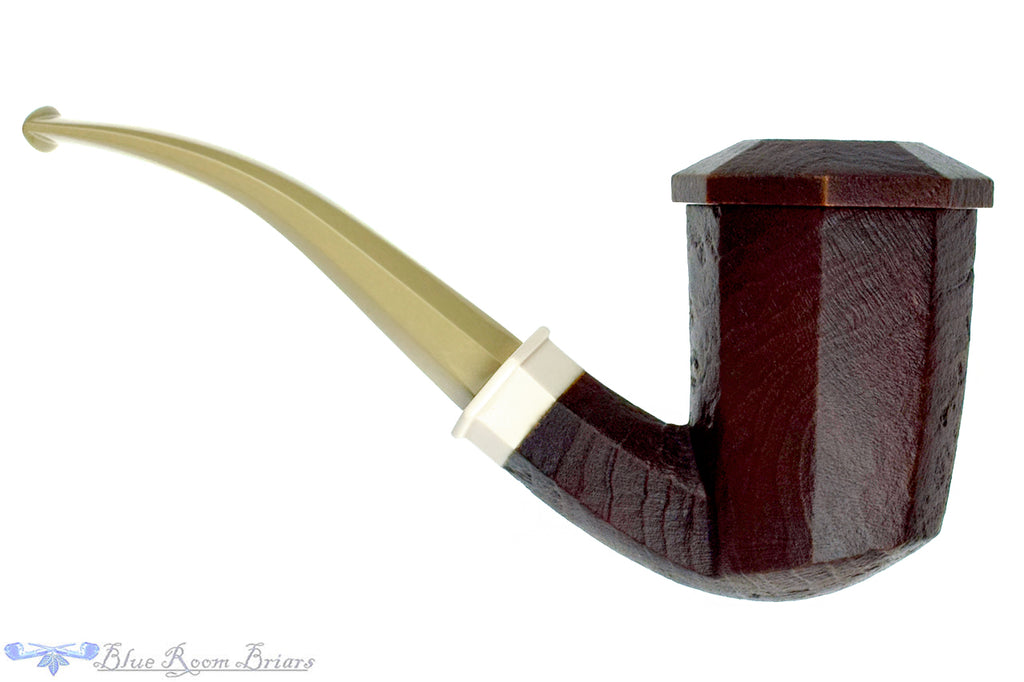 Blue Room Briars is proud to present this Marek Cikl Pipe Bent Sandblast Panel Briar Calabash with Ivorite