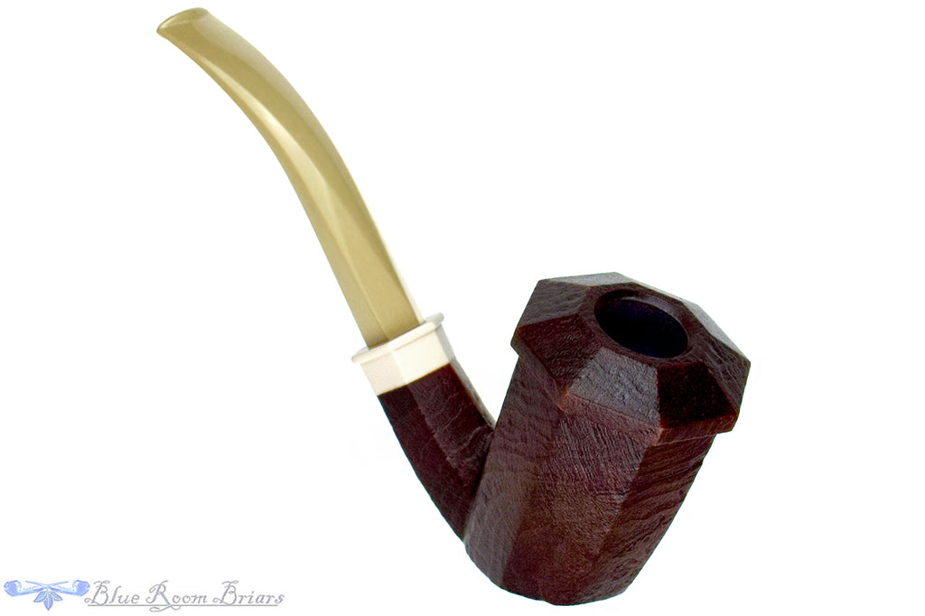Blue Room Briars is proud to present this Marek Cikl Pipe Bent Sandblast Panel Briar Calabash with Ivorite