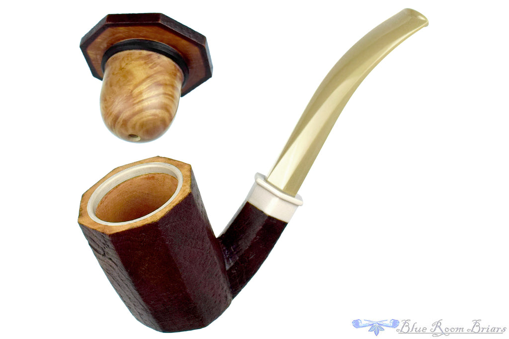 Blue Room Briars is proud to present this Marek Cikl Pipe Bent Sandblast Panel Briar Calabash with Ivorite