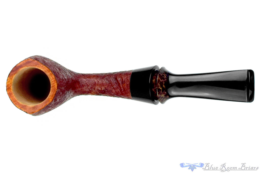 Blue Room Briars is proud to present this Doug Finlay Pipe 2533 Bent Sandblast Elephant's Foot Sitter with Black Palm