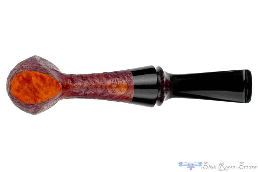 Blue Room Briars is proud to present this Doug Finlay Pipe 2533 Bent Sandblast Elephant's Foot Sitter with Black Palm