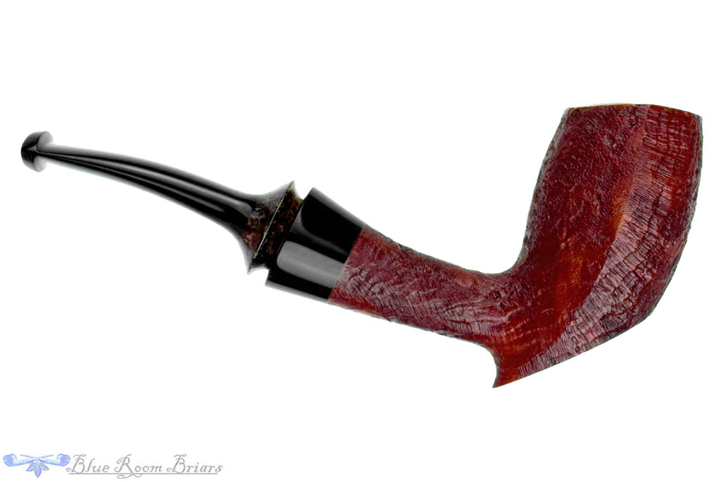 Blue Room Briars is proud to present this Doug Finlay Pipe 2533 Bent Sandblast Elephant's Foot Sitter with Black Palm