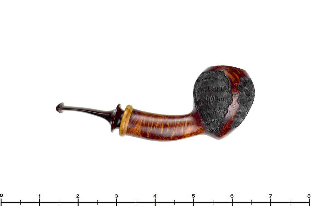 Blue Room Briars is proud to present this C. Kent Joyce Pipe Bent Carved Acorn with Olivewood and Brindle