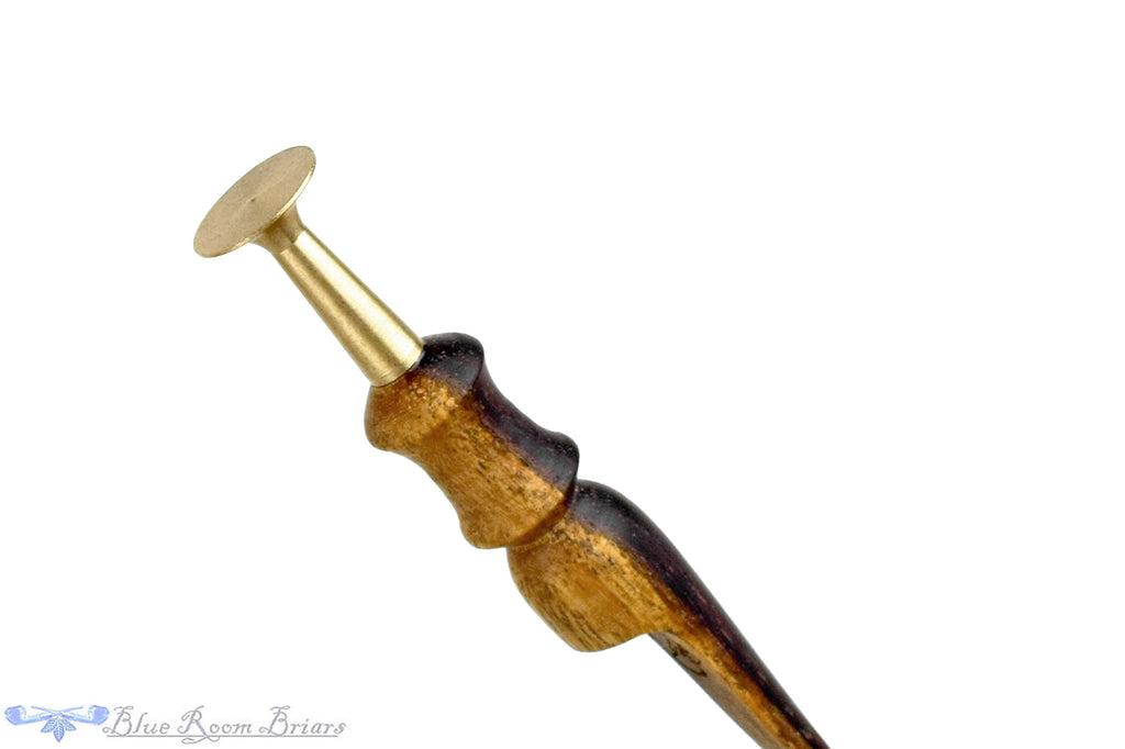 Blue Room Briars is proud to present this Nils Frederiksen Pipe A Bent Carved Sandblast Tomato with Bamboo, Brindle and Custom Black and White Ebony and Brass Tamper