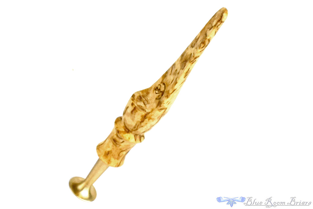 Blue Room Briars is proud to present this Nils Frederiksen Pipe A Bent Carved Sandblast Egg with Maser Birch and Custom Maser Birch and Brass Tamper