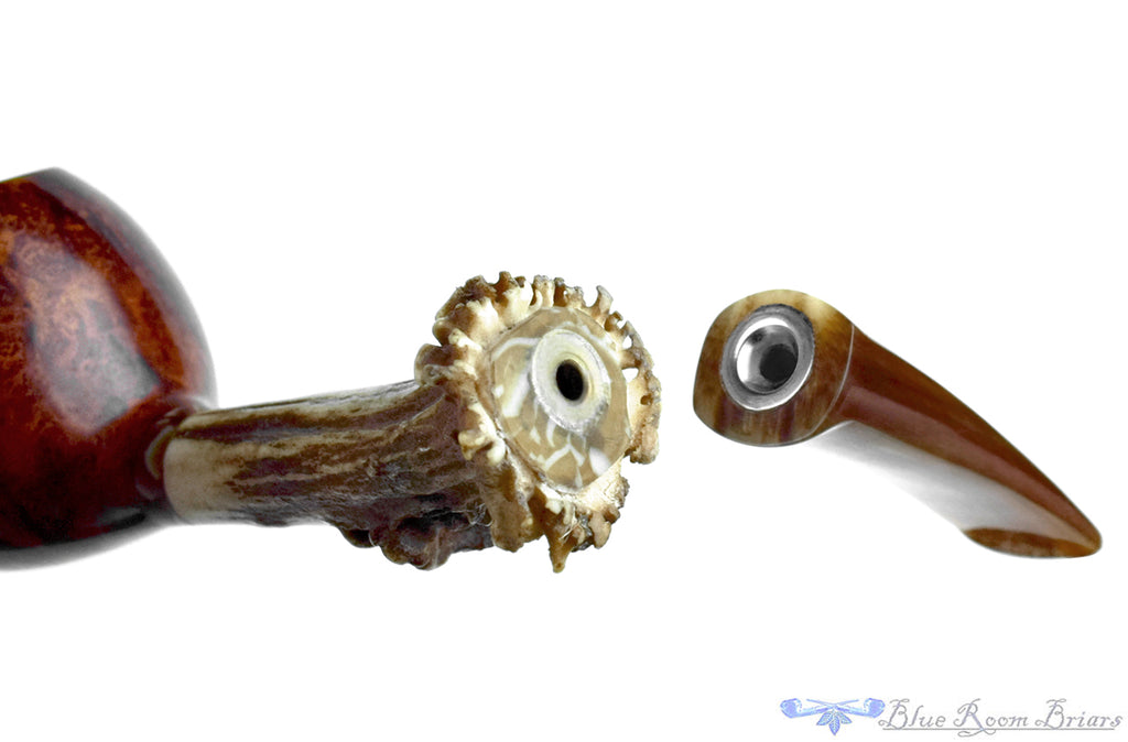 Drew Dunn Pipe Apple with Acrylic, Roebuck Antler, and Magnetic Stem with Custom Tamper