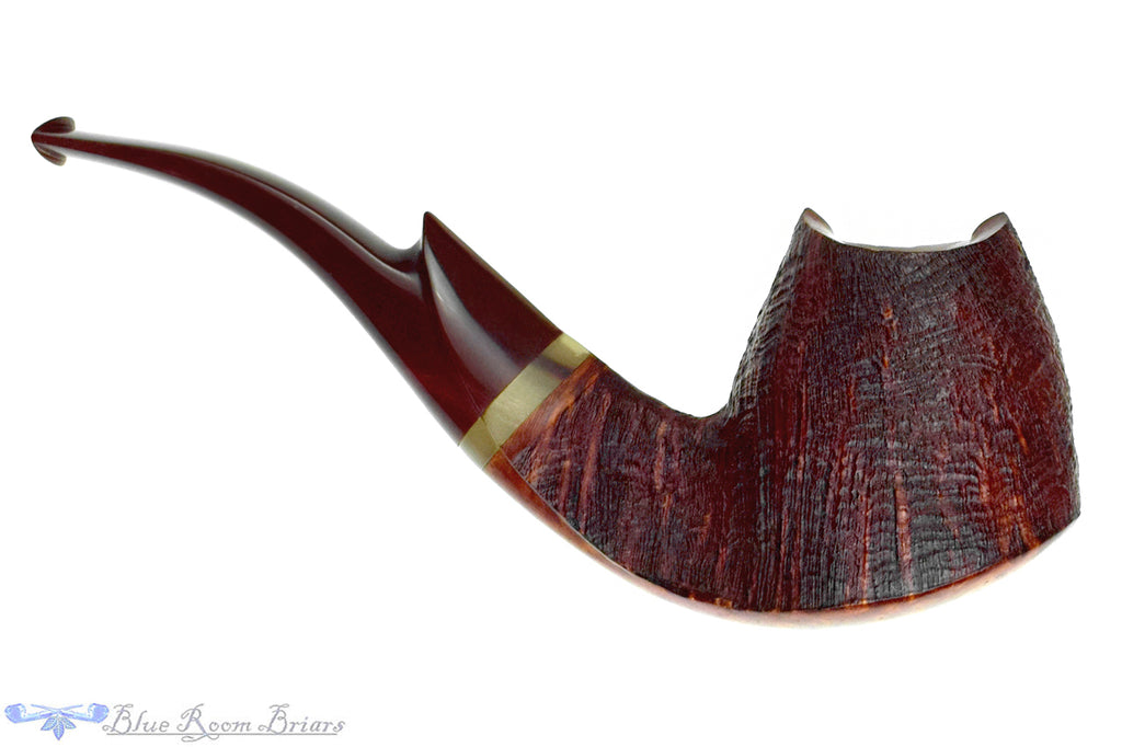 Blue Room Briars is proud to present this Drew Dunn Pipe Bent Sandblast Volcano with Horn