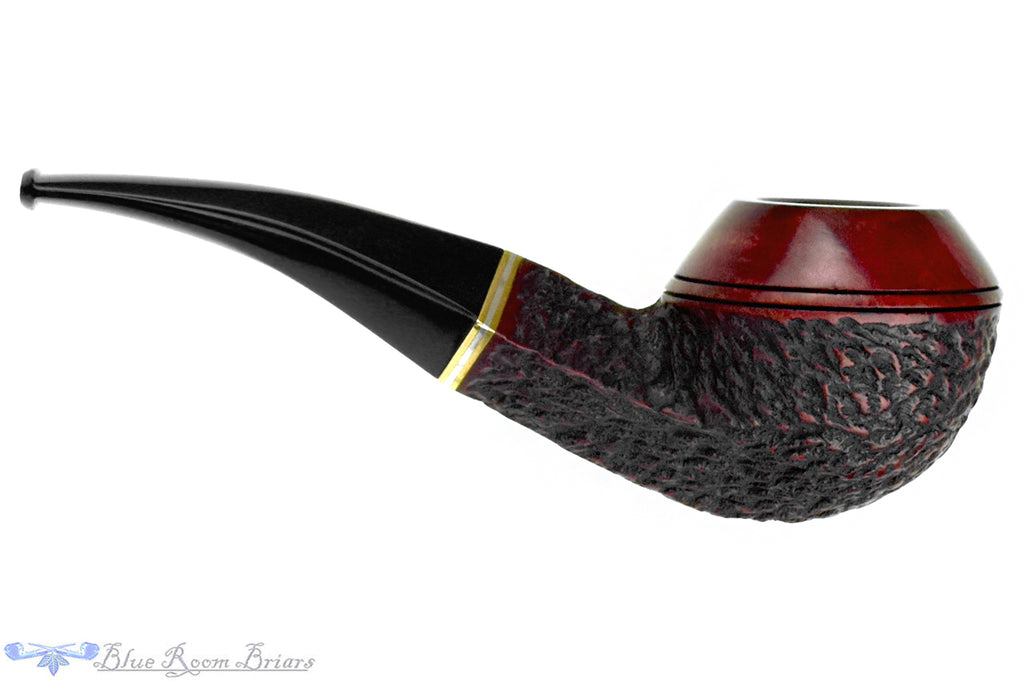 Blue Room Briars is proud to present this Captain Pete (Peterson) XL80 Bent Partial Carved Bulldog with Brass and Nickel Estate Pipe