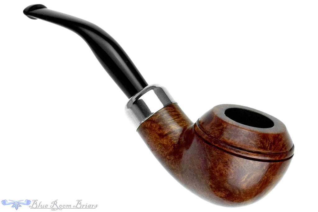 Blue Room Briars is proud to present this K&P Irismade (Peterson) 999 Bent Rhodesian with Nickel and Military Mount Estate Pipe