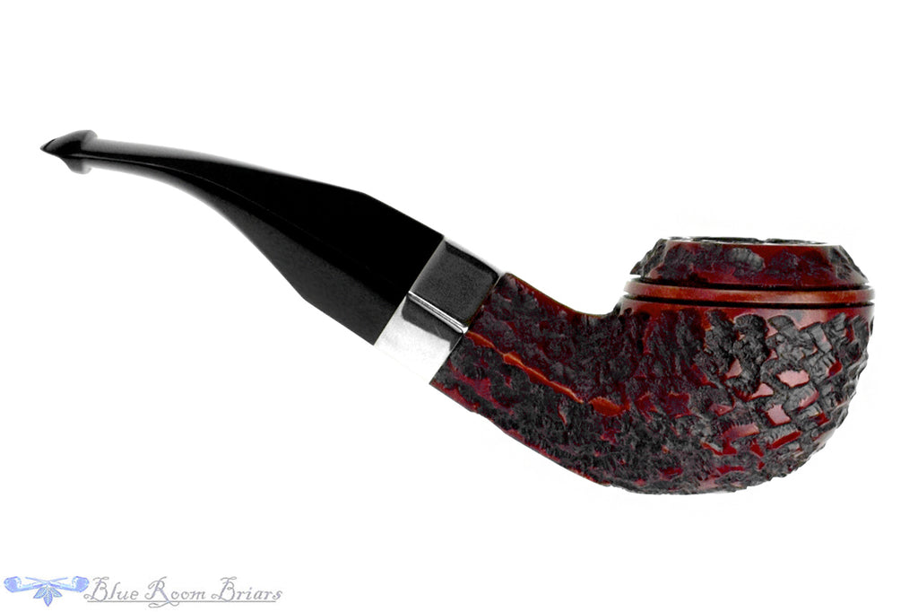 Blue Room Briars is proud to present this Peterson Donegal Rocky 80S Bent Rusticated Bulldog with Nickel and P-Lip UNSMOKED Estate Pipe