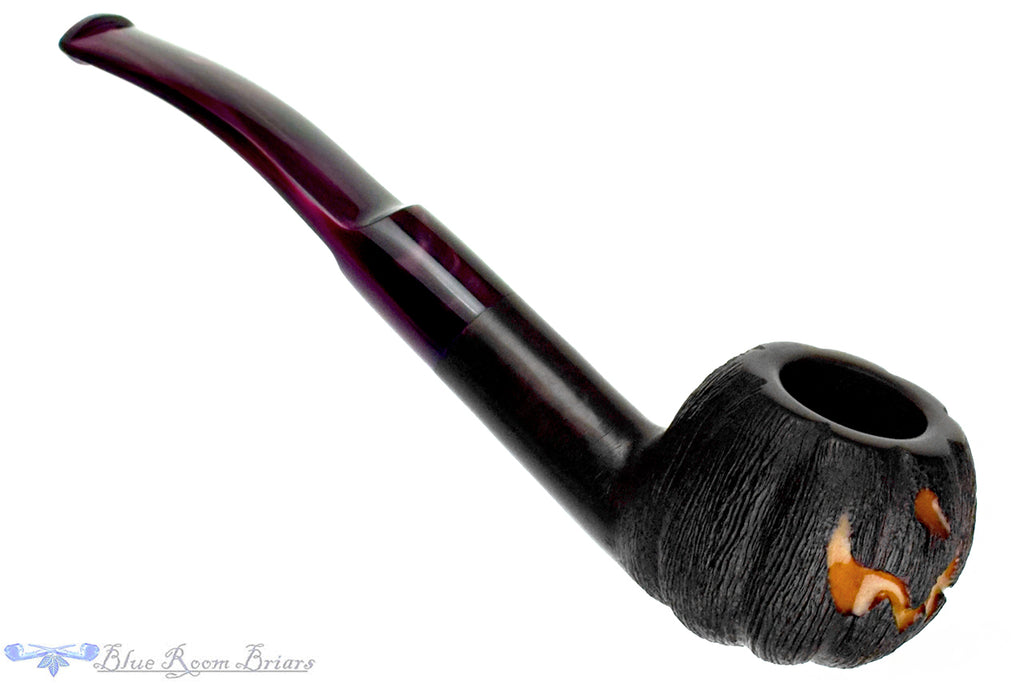 Blue Room Briars is proud to present this Blue Room Briars Pipe 2026 Halloween Bent Carved Glow in the Dark Jack-O'-Lantern