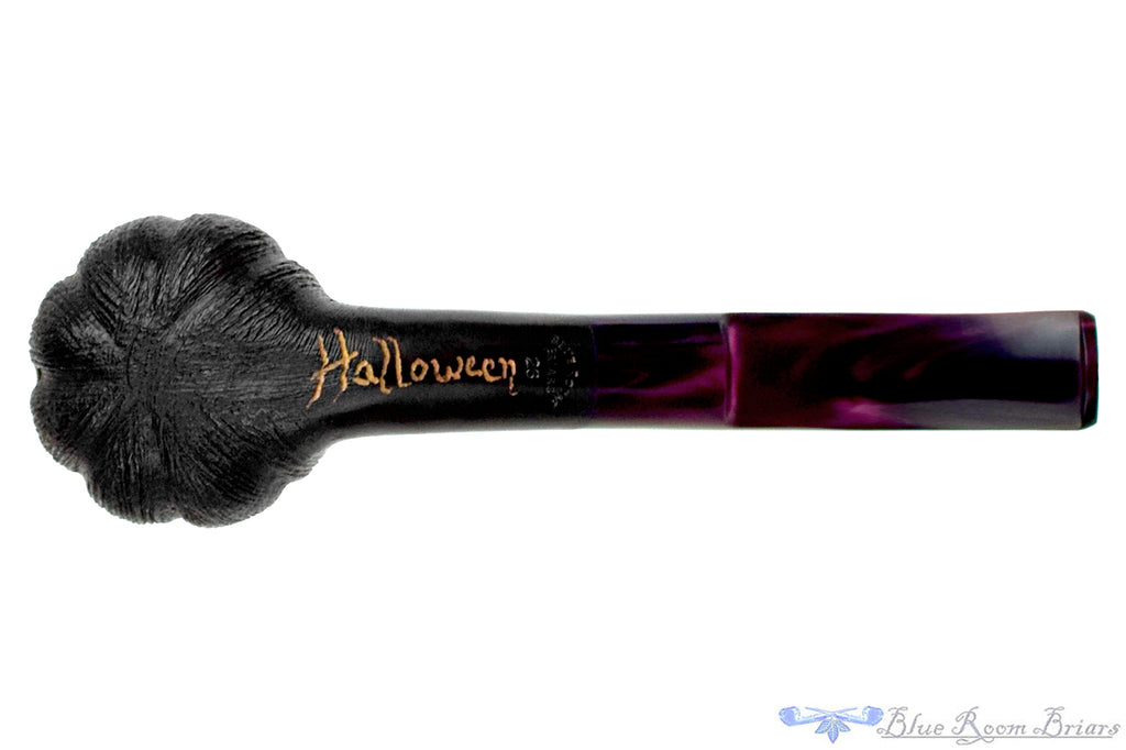 Blue Room Briars is proud to present this Blue Room Briars Pipe 2026 Halloween Bent Carved Glow in the Dark Jack-O'-Lantern
