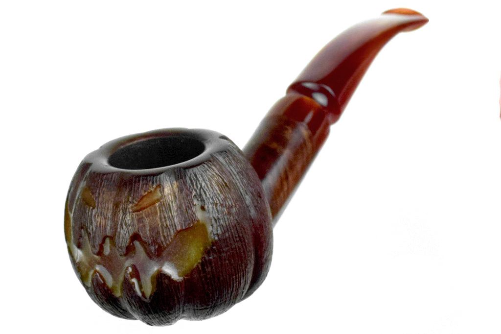 Blue Room Briars is proud to present this Blue Room Briars Pipe 2026 Halloween Bent Carved Glow in the Dark Jack-O'-Lantern