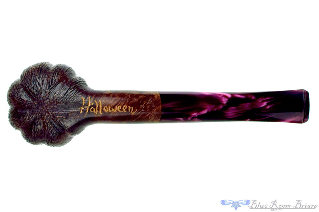 Blue Room Briars is proud to present this Blue Room Briars Pipe 2026 Halloween Bent Carved Glow in the Dark Jack-O'-Lantern