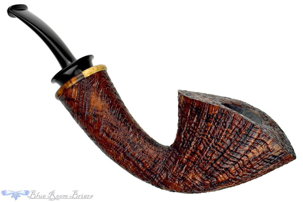 Blue Room Briars is proud to present this Bill Shalosky Pipe 668 Bent Contrast Ring Blast Fan Dublin with Cocobolo