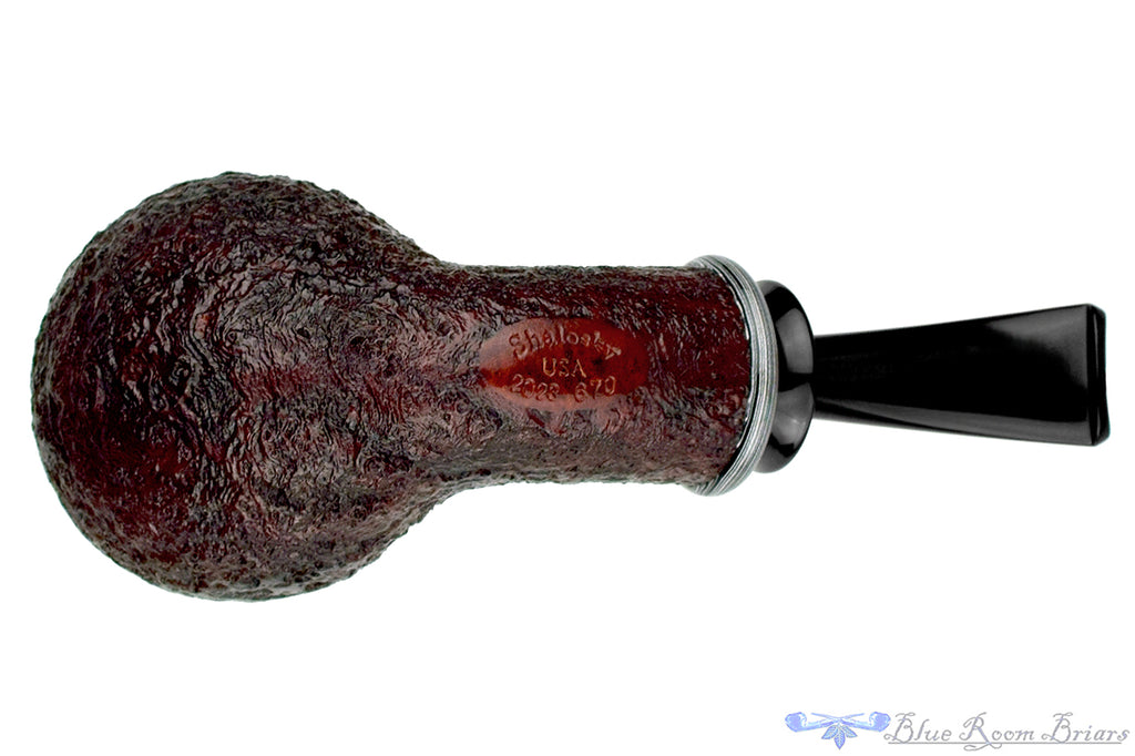 Blue Room Briars is proud to present this Bill Shalosky Pipe 670 Bent Sandblast Scoop with Fordite