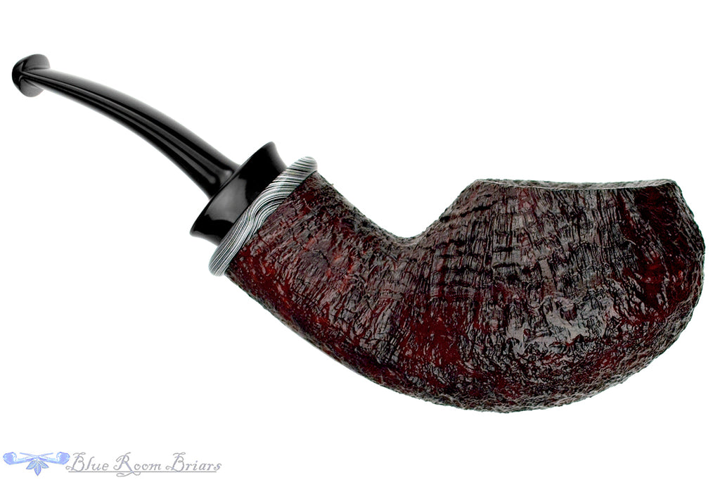 Blue Room Briars is proud to present this Bill Shalosky Pipe 670 Bent Sandblast Scoop with Fordite