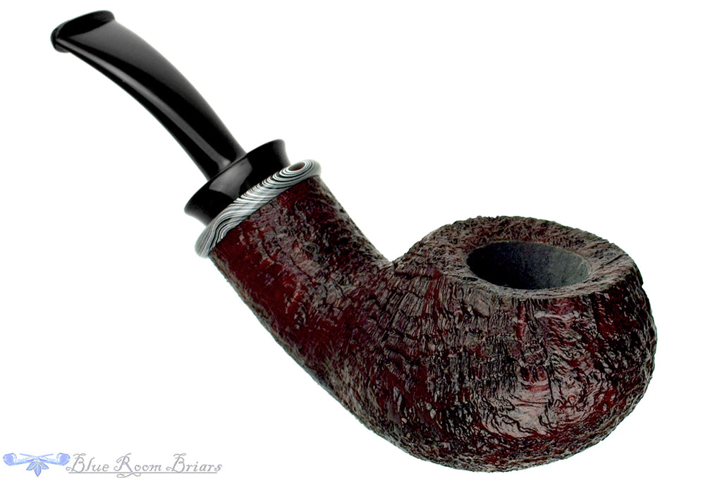 Blue Room Briars is proud to present this Bill Shalosky Pipe 670 Bent Sandblast Scoop with Fordite