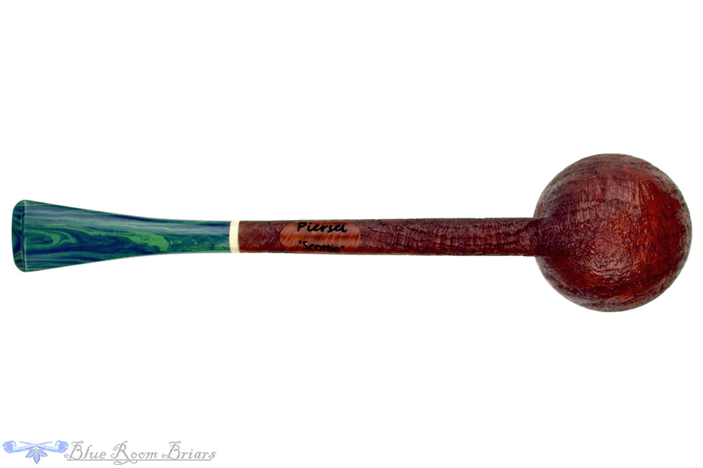Blue Room Briars is proud to present this Scottie Piersel Pipe "Scottie" Sandblast Billiard with Brindle and Ivorite