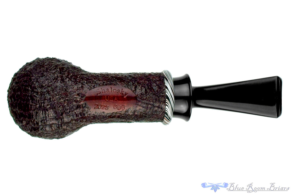 Blue Room Briars is proud to present this Bill Shalosky Pipe 696 Sandblast Brow Burner with Fordite