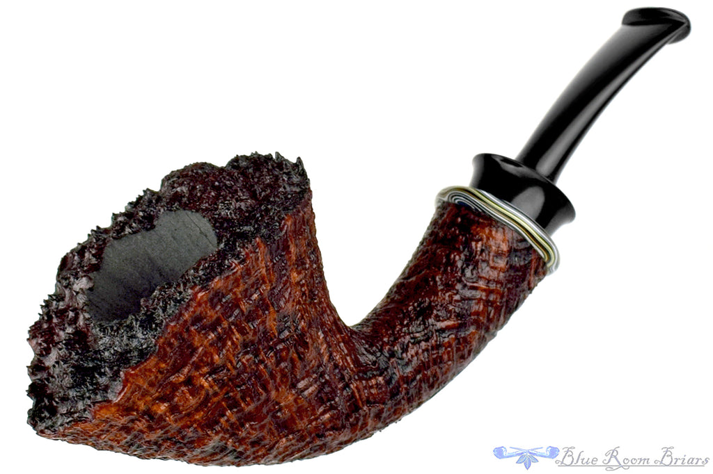 Blue Room Briars is proud to present this Bill Shalosky Pipe 694 Bent Contrast Ring Blast Fan Dublin with Plateau and Fordite