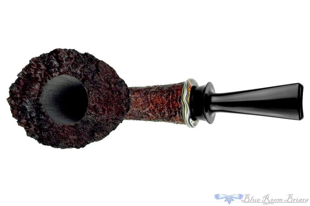 Blue Room Briars is proud to present this Bill Shalosky Pipe 694 Bent Contrast Ring Blast Fan Dublin with Plateau and Fordite