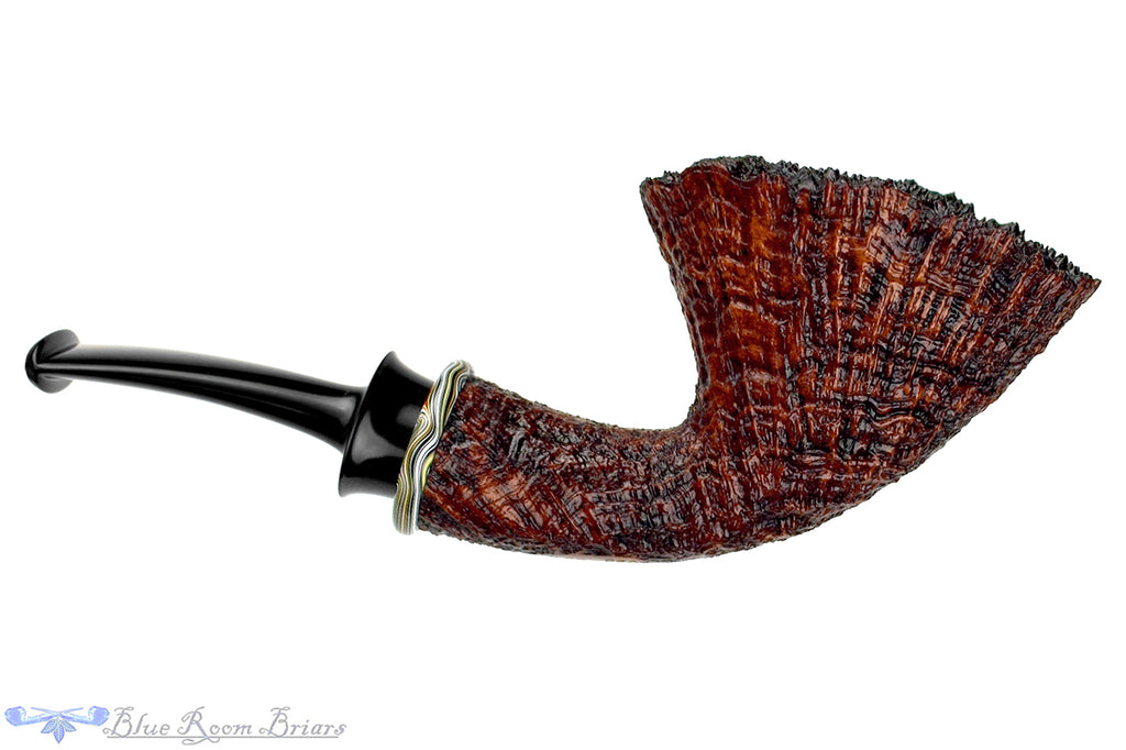Blue Room Briars is proud to present this Bill Shalosky Pipe 694 Bent Contrast Ring Blast Fan Dublin with Plateau and Fordite