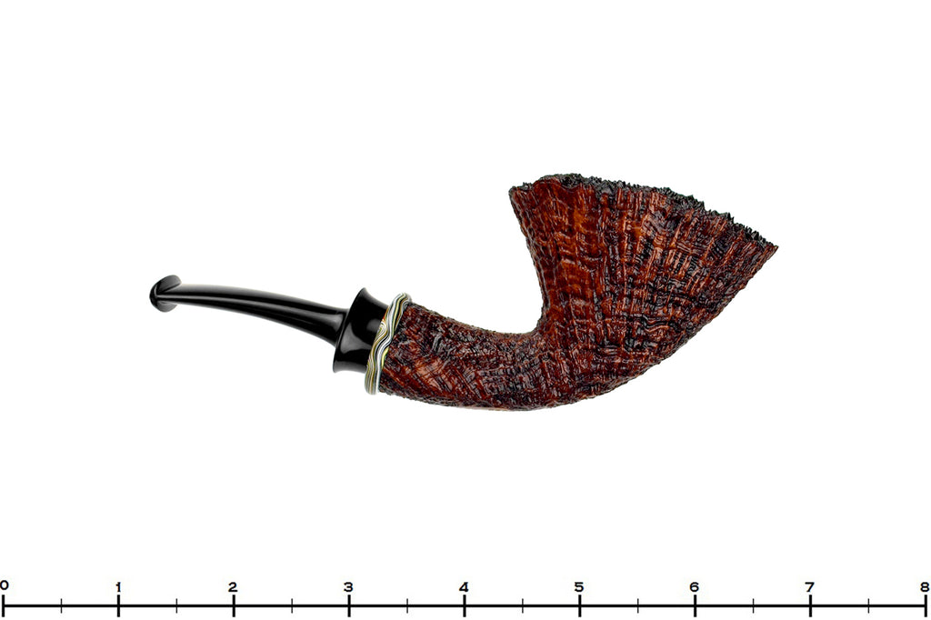 Blue Room Briars is proud to present this Bill Shalosky Pipe 694 Bent Contrast Ring Blast Fan Dublin with Plateau and Fordite