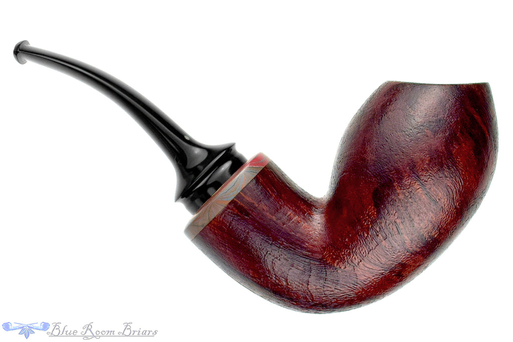 Blue Room Briars is proud to present this Chris Morgan Pipe Bent Satin Blast Reverse Calabash with Brindle