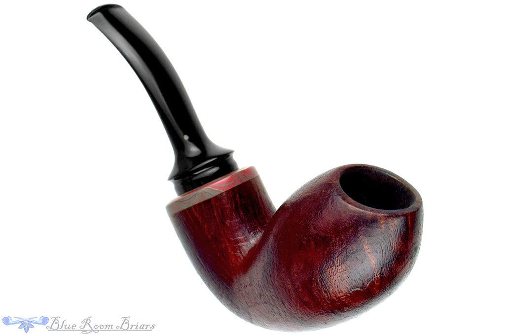 Blue Room Briars is proud to present this Chris Morgan Pipe Bent Satin Blast Reverse Calabash with Brindle