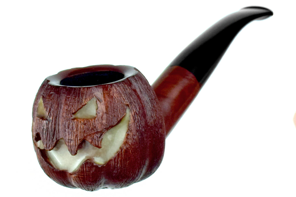 Blue Room Briars Pipe 2025 Halloween Bent Carved Glow in the Dark Jack-O'-Lantern