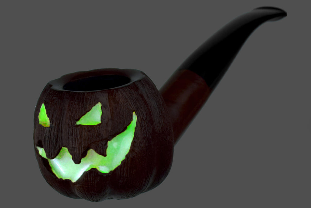Blue Room Briars Pipe 2025 Halloween Bent Carved Glow in the Dark Jack-O'-Lantern