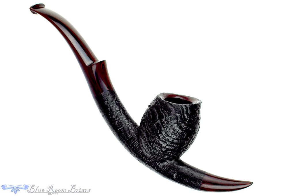 Blue Room Briars is proud to present this Jesse Jones 2025 Halloween Pipe Large Bent Sandblast Cavalier with Brindle
