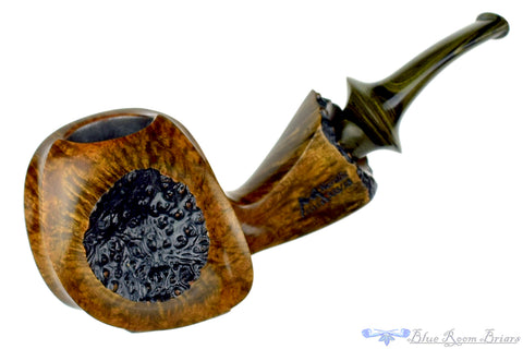 Marinko Neralić Pipe Partial Rusticated Churchwarden with Exotic Wood and Plateau